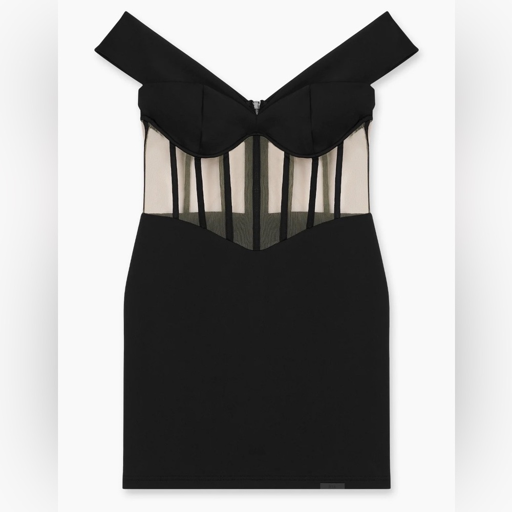 NEW RTA Road To Awe Black Evie Mesh Cocktail Off-Shoulder Mini Dress Large - Picture 11 of 11